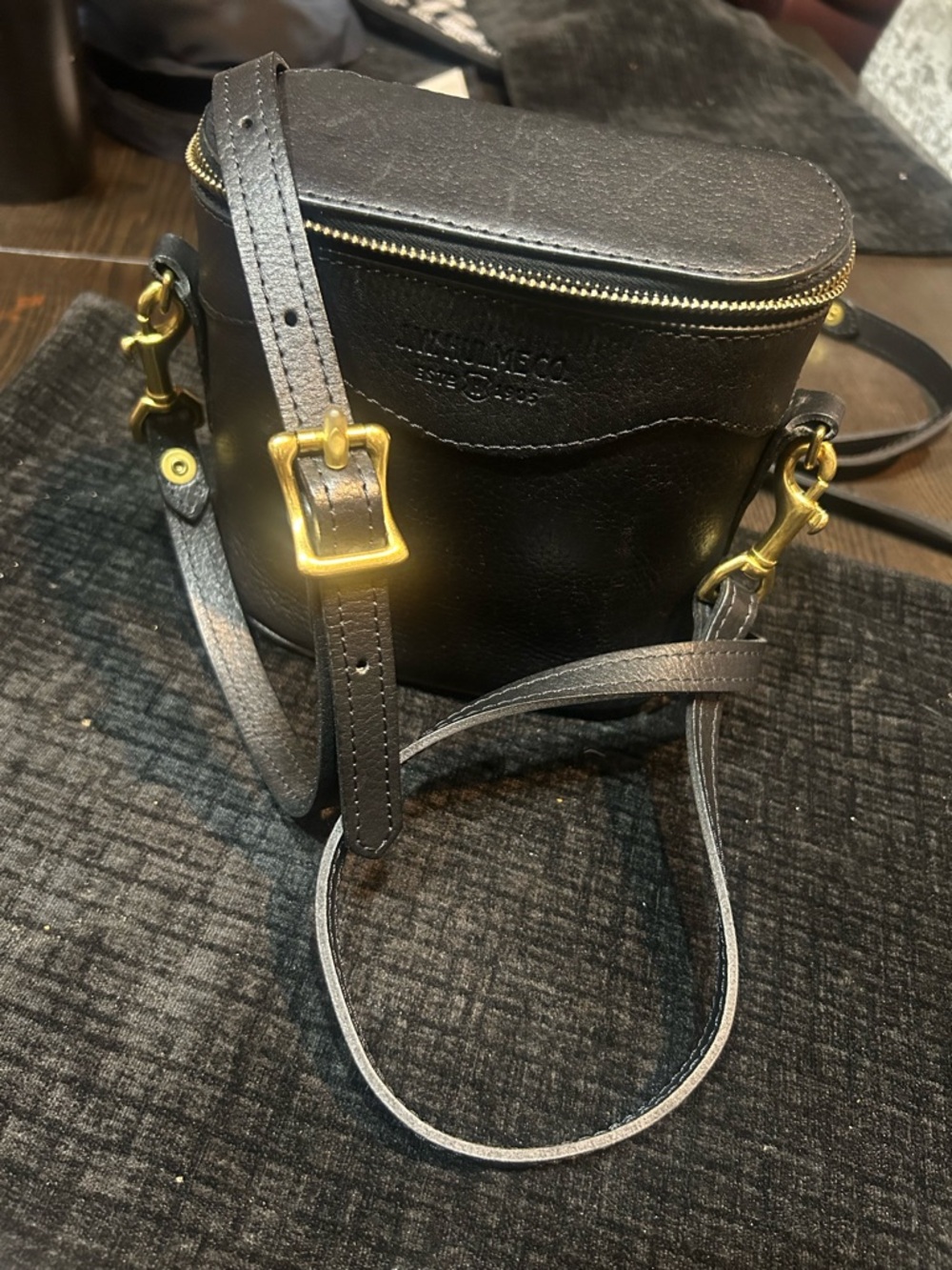 The Black Pebbled Leather Camera Bag with Gold Hardware - Picture 8 of 14